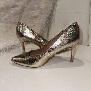 A New Day Gold Metallic 3” Heels with Pointed Toe, Size 7.5